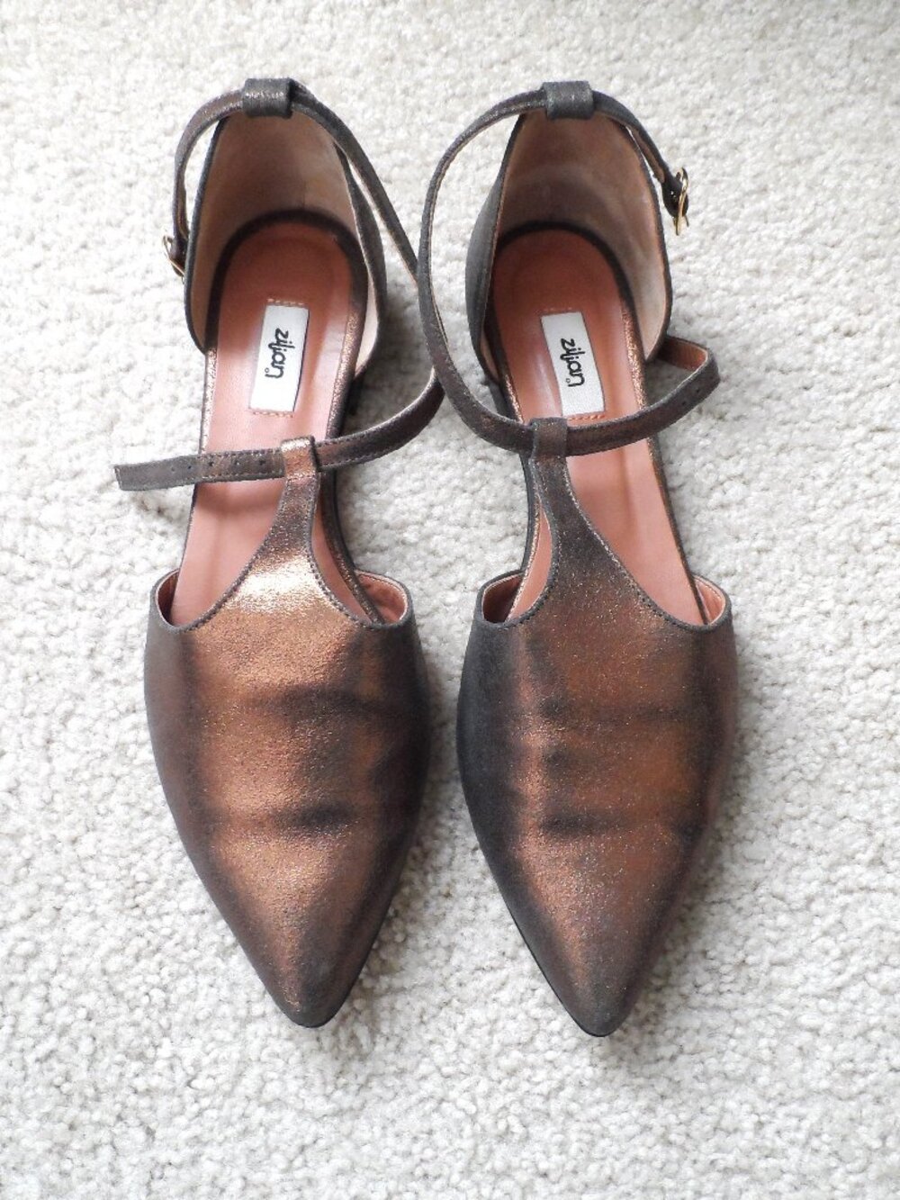 Zilian- sparkly copper leather flats - sz., 9.5 USA